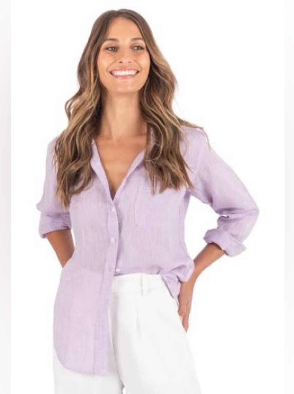 Sigrid Olsen Mauve - Taupe Linen Button-Down Shirt Size Large